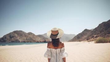 Back view of girl on the beach. Illustration photo