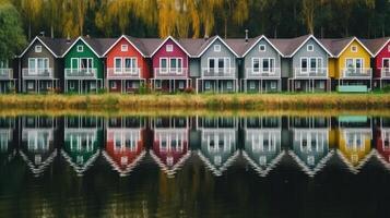 Row of colorful wooden houses. Illustration photo