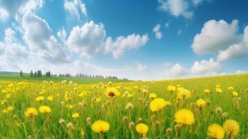 Beautiful dandelion field. Illustration photo