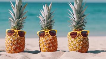 Cute pineapples in sunglasses. Illustration photo