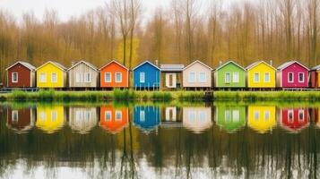 Row of colorful wooden houses. Illustration photo