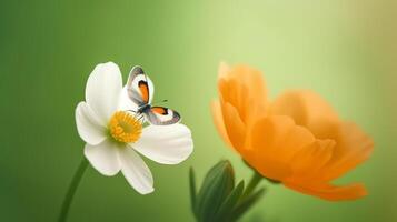 Anemone flower with butterfly. Illustration photo