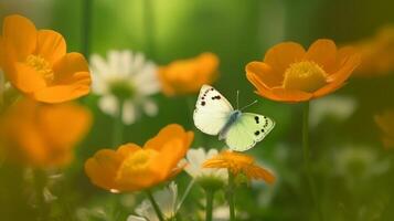 Anemone flower with butterfly. Illustration photo