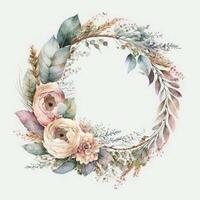 Watercolor wedding flower wreath. Illustration photo