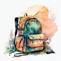 Watercolor school backpack. Illustration AI Generative photo