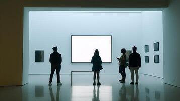 Peoples Silhouettes Looking on the Empty Frame in Art Gallery Illustration photo