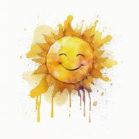 Cute watercolor sun. Illustration photo