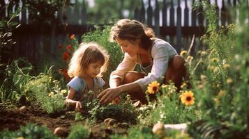 Family gardening. Illustration photo