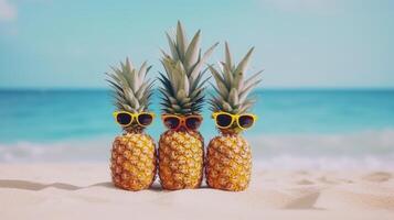 Cute pineapples in sunglasses. Illustration photo