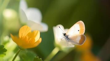 anémona flor con mariposa. ilustración ai generativo foto