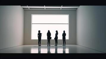 Peoples Silhouettes Looking on the Empty Frame in Art Gallery Illustration photo
