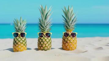 Cute pineapples in sunglasses. Illustration photo