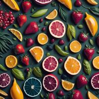 illustration of trendy and colourful of summer with juicy fruits photo