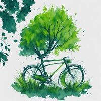 watercolor world bicycle day eco green transport concept photo