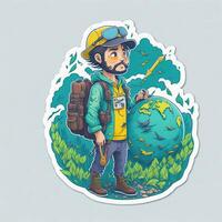 sticker adorable traveler with world environment day photo