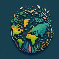 Earth day concept with flowers and butterfly paper cut style, World environment day photo