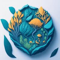 Earth day concept with flowers and butterfly paper cut style, World environment day photo