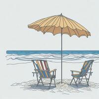 Illustration of beach umbrella with chairs on the beach photo