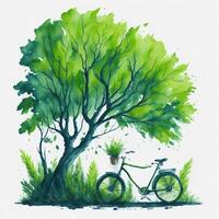 watercolor world bicycle day eco green transport concept photo