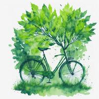 watercolor world bicycle day eco green transport concept photo