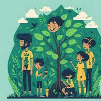 illustration World Environment Day girls planting trees photo