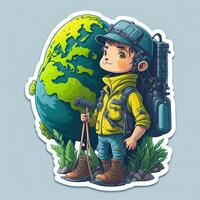 sticker adorable traveler with world environment day photo