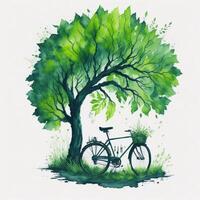 watercolor world bicycle day eco green transport concept photo