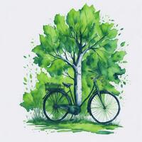 watercolor world bicycle day eco green transport concept photo