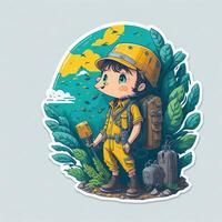 sticker adorable traveler with world environment day photo