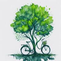 acuarela mundo bicicleta día eco verde transporte concepto ai generado foto