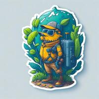 sticker adorable traveler with world environment day photo