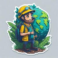 sticker adorable traveler with world environment day photo