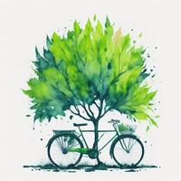 watercolor world bicycle day eco green transport concept photo