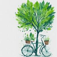 watercolor world bicycle day eco green transport concept photo