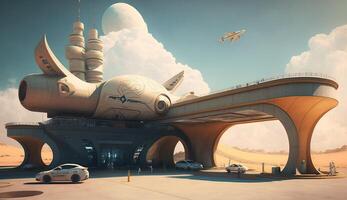 Future space port, futuristic abstract technology concept. . photo