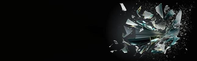 Shards of shiny glass and ice in flight, isolate, black background. photo