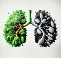 Health Day, the concept of human lungs in the form of grass and trees. . White background. photo