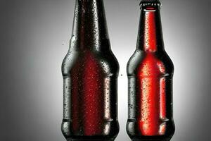 Closeup of a Cold Bottle of Lager on Dark Background photo