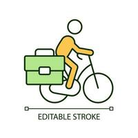 Alternative commuting RGB color icon. Cycling to work. Green transport. Reduce carbon emission. Isolated vector illustration. Simple filled line drawing. Editable stroke