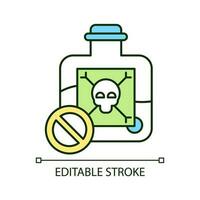 Poison liquid RGB color icon. Toxic bottle. Danger warning. Hazardous substance. Alcohol restrictions. Isolated vector illustration. Simple filled line drawing. Editable stroke