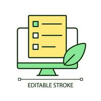 Test eco-friendly compliance RGB color icon. Check ecological rules. Audit environmental laws. Isolated vector illustration. Simple filled line drawing. Editable stroke