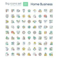 Home business RGB color big icons set. Small manufacturing. Working remotely. Isolated vector illustrations. Simple filled line drawings collection. Editable stroke