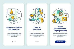 Stay informed without burnout onboarding mobile app screen. Bad news walkthrough 3 steps editable graphic instructions with linear concepts. UI, UX, GUI template vector