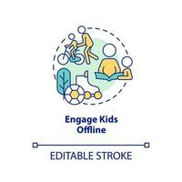 Engage kids offline concept icon. Help teen to stop doomscrolling tip abstract idea thin line illustration. Isolated outline drawing. Editable stroke vector