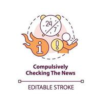 Compulsively checking news concept icon. Problematic information consumption abstract idea thin line illustration. Isolated outline drawing. Editable stroke vector