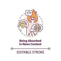 Being absorbed in news content concept icon. Problematic information consumption abstract idea thin line illustration. Isolated outline drawing. Editable stroke vector