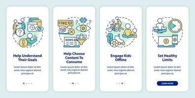 Help kids to cope with doomscrolling onboarding mobile app screen. Walkthrough 4 steps editable graphic instructions with linear concepts. UI, UX, GUI template vector