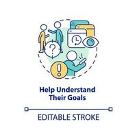 Understand goals concept icon. Media overload. Help kids to stop doomscrolling tip abstract idea thin line illustration. Isolated outline drawing. Editable stroke vector
