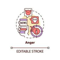 Anger concept icon. Information overload. Binge reading news problem abstract idea thin line illustration. Isolated outline drawing. Editable stroke vector