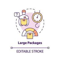 Large packages concept icon. Weight limit for post office. Mail restrictions abstract idea thin line illustration. Isolated outline drawing. Editable stroke vector